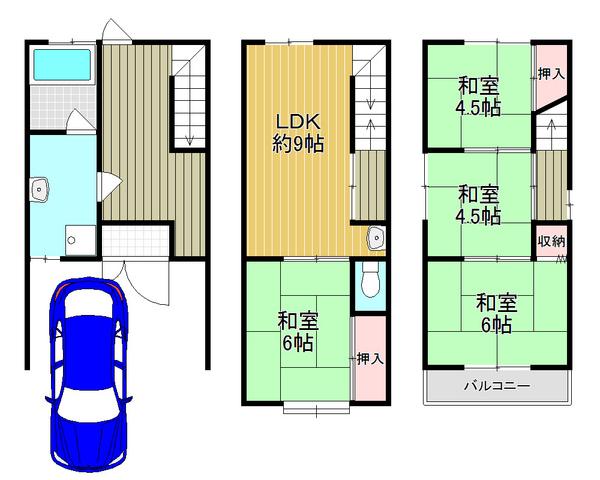 Floor plan. 13.8 million yen, 4LDK, Land area 39.58 sq m , Building area 85.68 sq m convenient parking with space, Is the residence of 4LDK