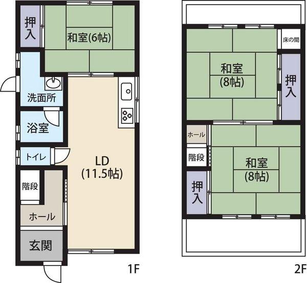 Floor plan. 13.5 million yen, 3LDK, Land area 73.39 sq m , Building area 76.52 sq m