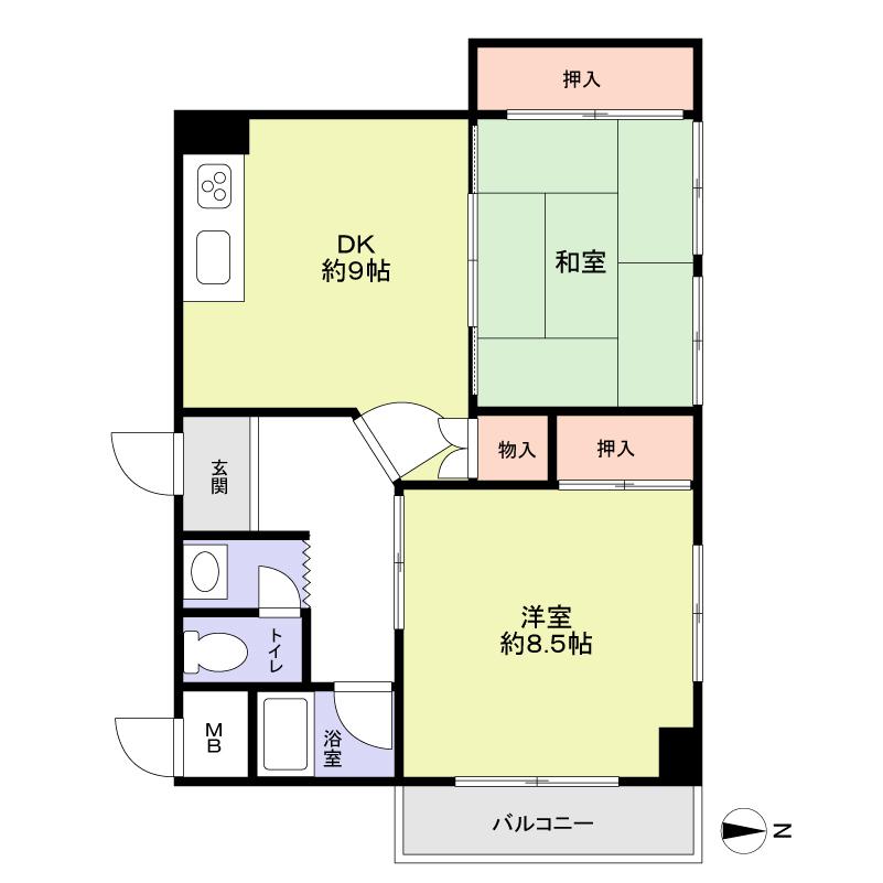 Floor plan. 2DK, Price 8.8 million yen, Occupied area 55.44 sq m , Balcony area 3.24 sq m
