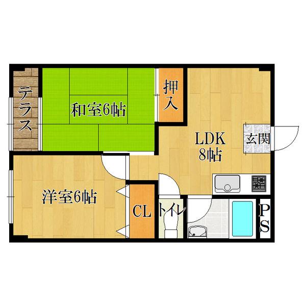 Floor plan. 2LDK, Price 4.5 million yen, Occupied area 43.03 sq m