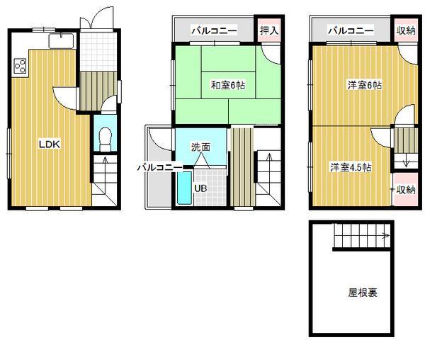 Floor plan. 6.9 million yen, 3LDK, Land area 42.9 sq m , Building area 59.59 sq m