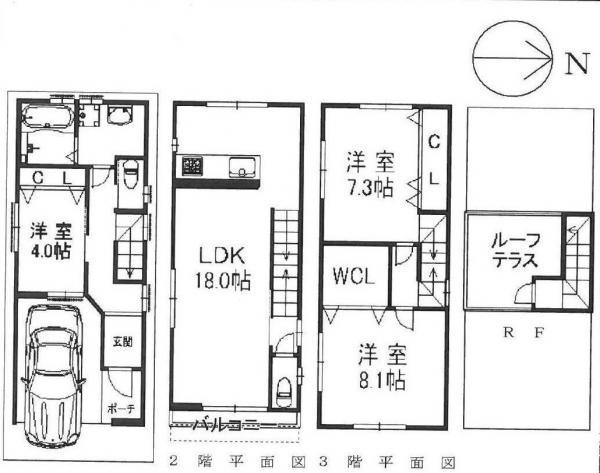 Floor plan. 23.8 million yen, 3LDK, Land area 59.14 sq m , Building area 109.44 sq m