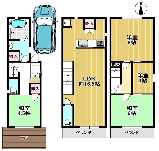 Floor plan. 24,300,000 yen, 4LDK, Land area 71.12 sq m , Building area 86.94 sq m stylish counter kitchen! 