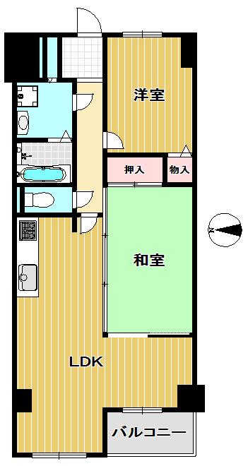 Floor plan. 2LDK, Price 13.8 million yen, Occupied area 57.74 sq m , Balcony area 2 sq m