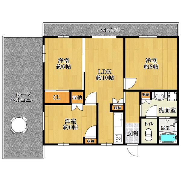 Floor plan. 3LDK, Price 19,800,000 yen, Footprint 69.3 sq m , Balcony area 42.48 sq m