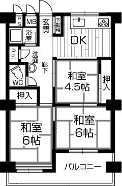 Floor plan. 2DK, Price 6.2 million yen, Occupied area 57.01 sq m , Balcony area 4.32 sq m