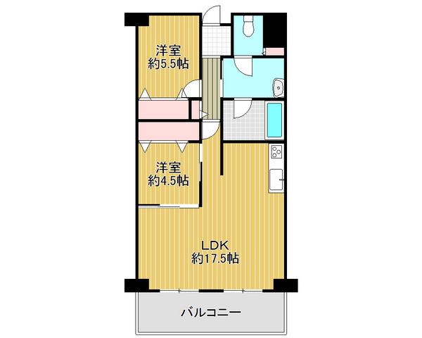 Floor plan. 2LDK, Price 15 million yen, Footprint 62.3 sq m , Spacious living space on the balcony area 7.72 sq m whole room with storage space