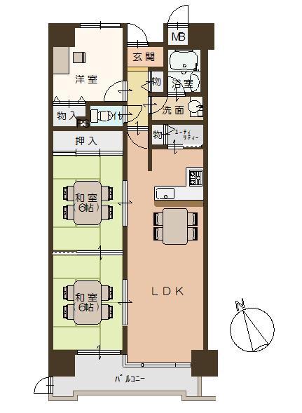 Floor plan. 3LDK, Price 16,900,000 yen, Occupied area 67.58 sq m , Balcony area 7.7 sq m floor plan
