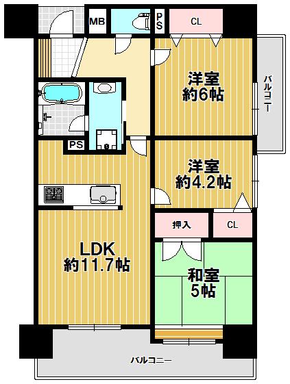 Floor plan. 3LDK, Price 17.8 million yen, Occupied area 60.58 sq m , Balcony area 11.55 sq m