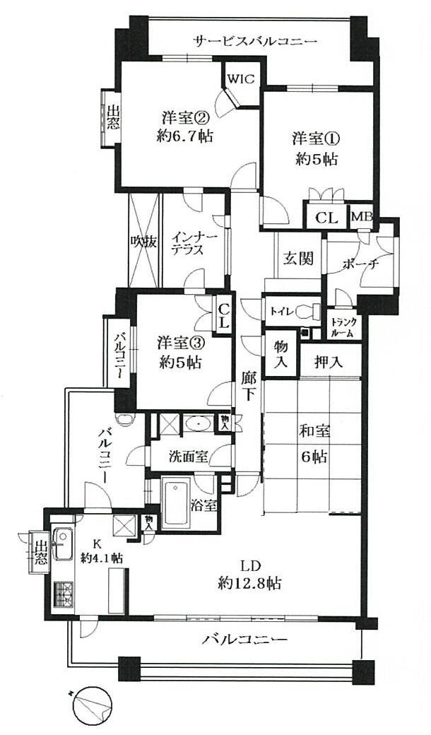 Floor plan. 4LDK, Price 33 million yen, Occupied area 91.17 sq m , Balcony area 21.08 sq m floor plan