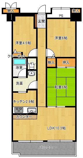 Floor plan. 3LDK, Price 18,800,000 yen, Occupied area 64.31 sq m , View is also good on the balcony area 11.12 sq m 9 floor! Is a good floor plan easy to use! Living Spacious open!