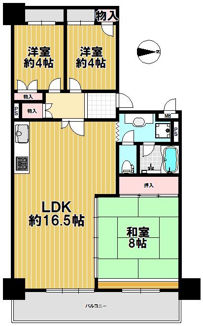 Floor plan. 3LDK, Price 18,800,000 yen, Occupied area 79.39 sq m , Balcony area 11.16 sq m