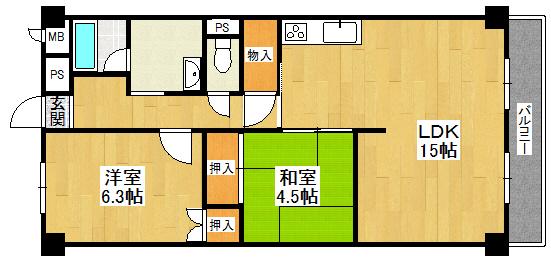 Floor plan. 2LDK, Price 13.8 million yen, Footprint 59.4 sq m , Balcony area 6.48 sq m