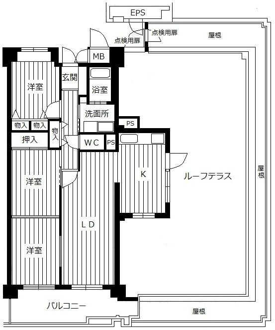 Floor plan. 3LDK, Price 31,800,000 yen, Footprint 79.3 sq m , Balcony area 12.05 sq m roof terrace 81.45 sq m . The room is a barrier-free specification