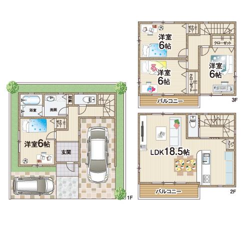 Floor plan. (No. 6 locations), Price 32,800,000 yen, 4LDK, Land area 62.51 sq m , Building area 101.88 sq m