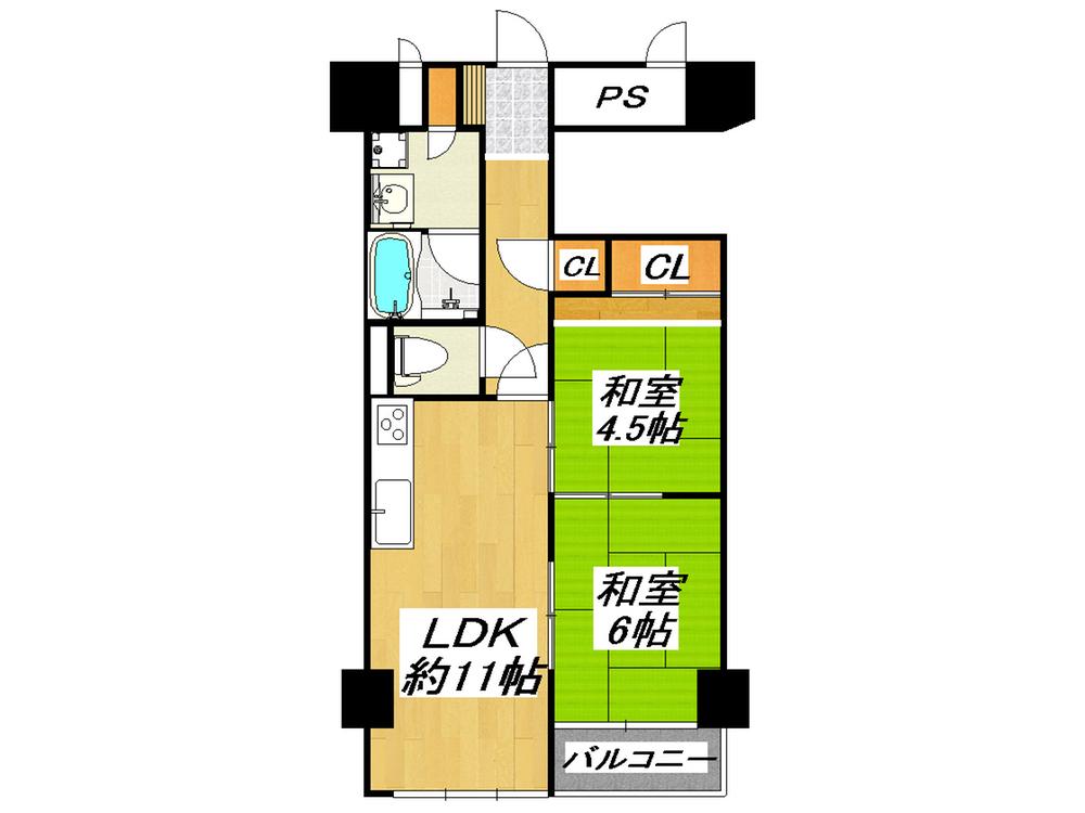 Floor plan. 2LDK, Price 9.9 million yen, Footprint 54.3 sq m , Balcony area 3.01 sq m
