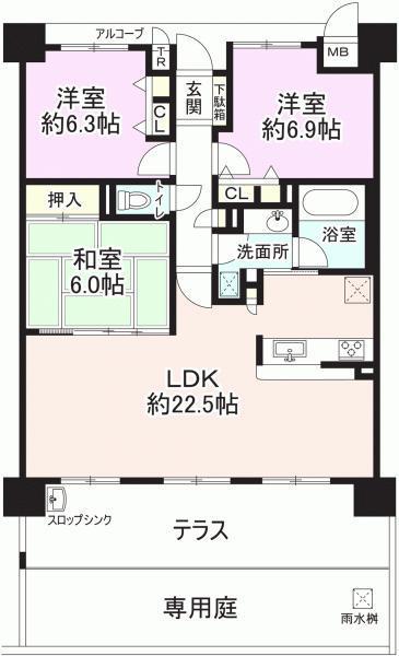 Floor plan. 3LDK, Price 27,800,000 yen, Footprint 87.2 sq m , Balcony area 17.83 sq m