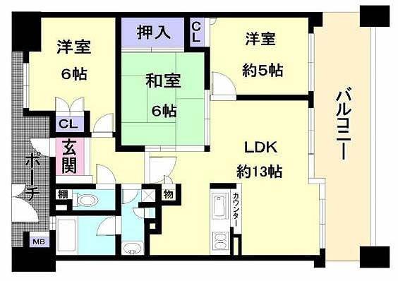 Floor plan. 3LDK, Price 20.8 million yen, Occupied area 63.61 sq m , Balcony area 14.24 sq m