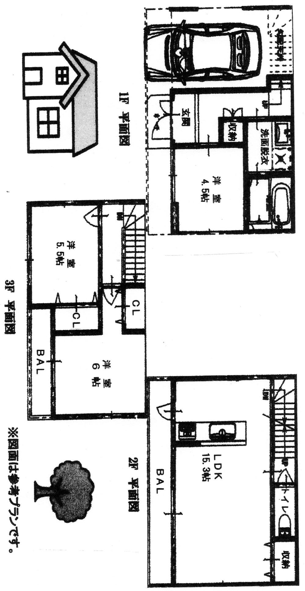Building plan example (floor plan). Plan floor plan 3LDK, Plan building price 15 million yen, Plan building area 78.9 sq m