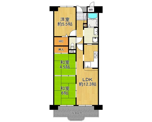 Floor plan. 3LDK, Price 13.5 million yen, Occupied area 61.92 sq m , Balcony area 8.36 sq m with a walk-in closet, Residence of 3LDK