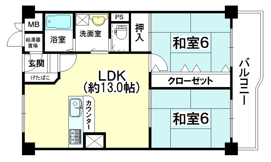 Floor plan. 2LDK, Price 13.5 million yen, Occupied area 59.85 sq m , Balcony area 8.46 sq m   ■ The room is very beautiful