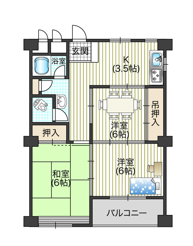 Floor plan. 3K, Price 7.5 million yen, Occupied area 57.01 sq m , Balcony area 4.32 sq m