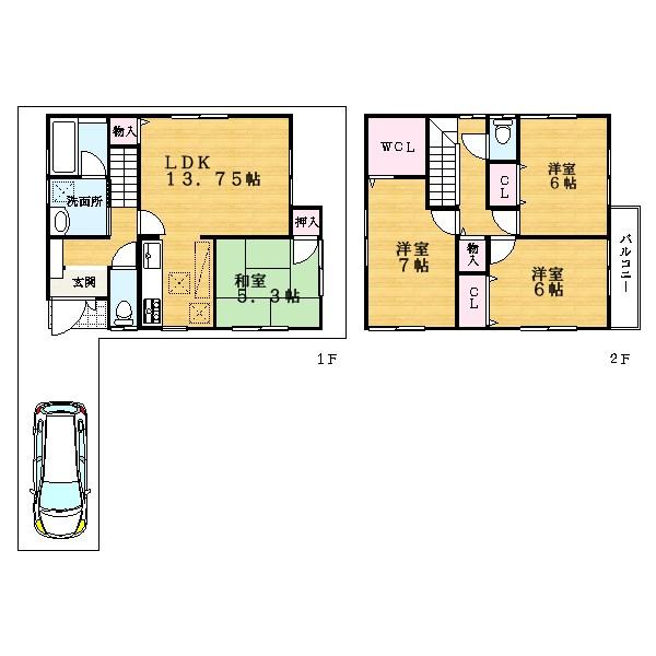 Floor plan. (Building 2), Price 30,800,000 yen, 4LDK, Land area 112.32 sq m , Building area 92.34 sq m