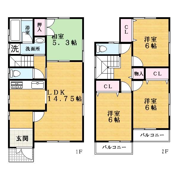 Floor plan. (3 Building), Price 30,800,000 yen, 3LDK+S, Land area 112.32 sq m , Building area 92.34 sq m