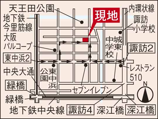 Local guide map. The car navigation system Arriving by car type "Joto-ku Higashinakahama 7-chome, 3-13 near". Local guide map