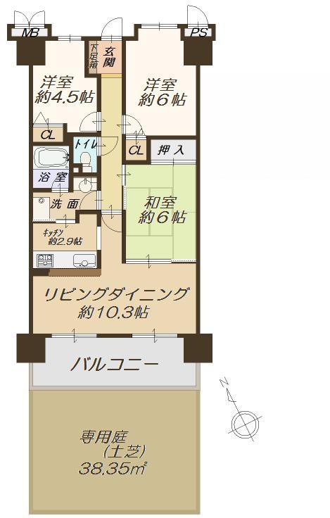 Floor plan. 3LDK, Price 18,800,000 yen, Occupied area 61.49 sq m , Balcony area 4.75 sq m   [Floor plan]