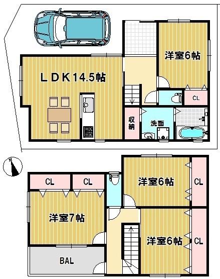 Floor plan. 34,800,000 yen, 4LDK, Land area 88.13 sq m , Building area 106.93 sq m south balcony!