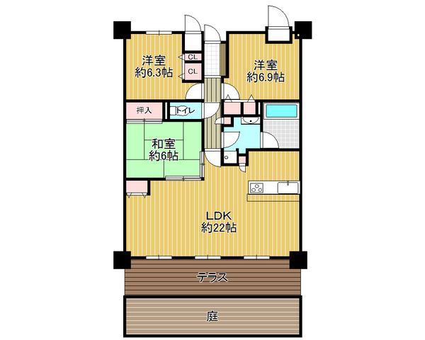 Floor plan. 3LDK, Price 27,800,000 yen, Footprint 87.2 sq m , Spacious living space on the balcony area 17.83 sq m total living room with storage space
