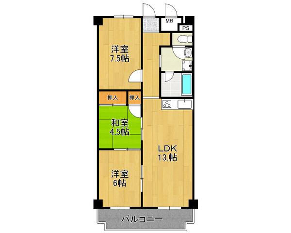 Floor plan. 3LDK, Price 12.6 million yen, Occupied area 68.88 sq m , Balcony area 7.53 sq m south-facing, Bright house of 3LDK ☆