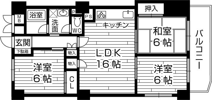 Floor plan. 3LDK, Price 13.8 million yen, Footprint 69 sq m , Balcony area 7.2 sq m