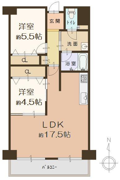 Floor plan. 2LDK, Price 15 million yen, Footprint 62.3 sq m , Balcony area 7.72 sq m   [Floor plan]