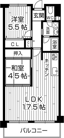 Floor plan. 2LDK, Price 15 million yen, Footprint 62.3 sq m , Balcony area 7.72 sq m south to a large living