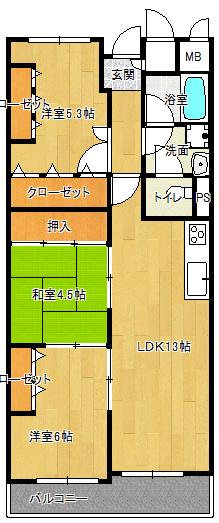 Floor plan. 3LDK, Price 13.8 million yen, Occupied area 64.31 sq m , Balcony area 6.54 sq m fully renovated already! It is ready-to-move-in!