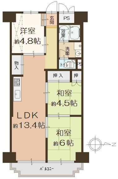 Floor plan. 3LDK, Price 13.8 million yen, Occupied area 60.78 sq m , Balcony area 6.13 sq m   [Floor plan]