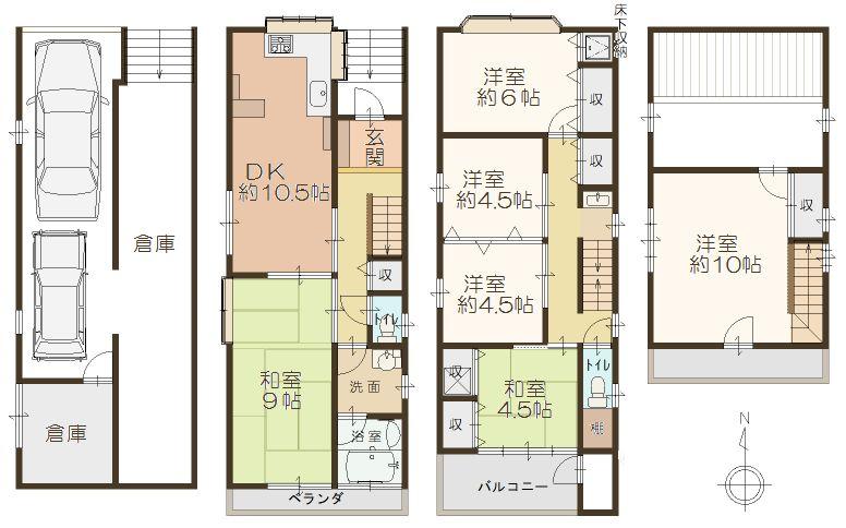 Floor plan. 26,800,000 yen, 6DK, Land area 69.54 sq m , Building area 164.93 sq m   [Floor plan] 
