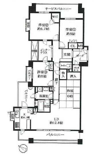 Floor plan. 4LDK, Price 33 million yen, Occupied area 91.17 sq m , Balcony area 21.08 sq m