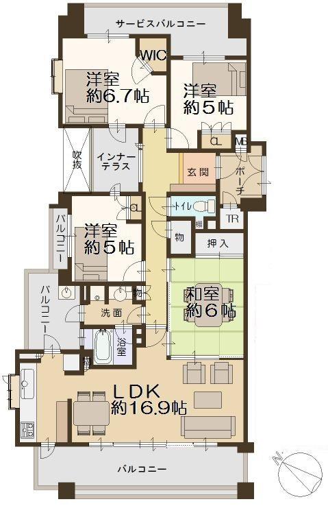 Floor plan. 4LDK, Price 33 million yen, Occupied area 91.17 sq m , Balcony area 21.08 sq m floor plan