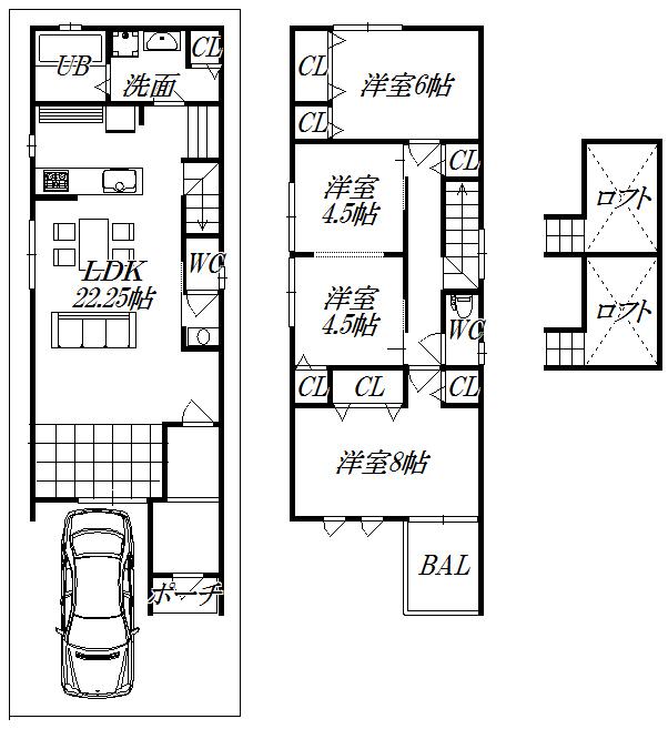 Floor plan. Price 40,800,000 yen, 4LDK, Land area 87.45 sq m , Building area 105 sq m