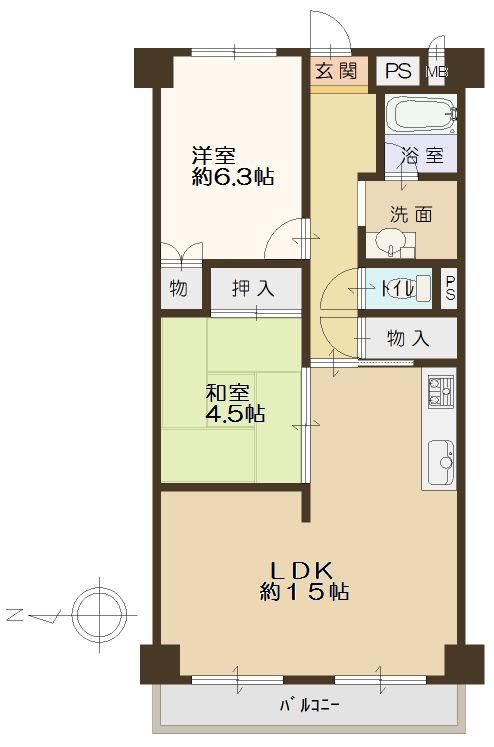 Floor plan. 2LDK, Price 13.1 million yen, Footprint 59.4 sq m , Balcony area 6.48 sq m   [Floor plan]