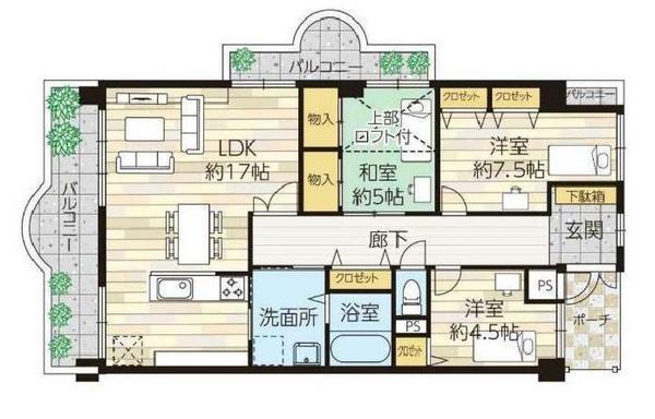 Floor plan. 3LDK, Price 22,900,000 yen, Occupied area 95.32 sq m , Balcony area 16.54 sq m