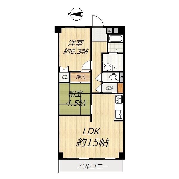 Floor plan. 2LDK, Price 13.1 million yen, Footprint 59.4 sq m , Balcony area 6.48 sq m to a large living, Floor change. It is easy-to-use.