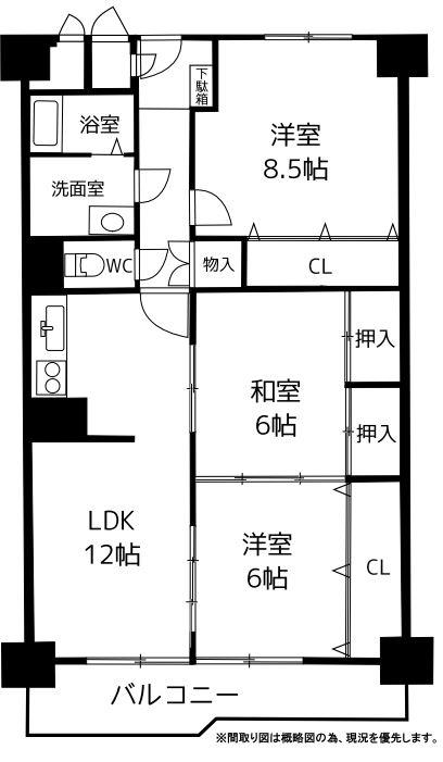 Floor plan. 3LDK, Price 15.8 million yen, Footprint 82.5 sq m , Balcony area 8.82 sq m