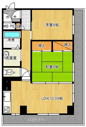 Floor plan. 2LDK, Price 12.8 million yen, Footprint 54 sq m , There are all rooms lighting on the balcony area 14 sq m square room!