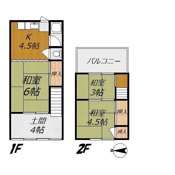 Floor plan. 5.8 million yen, 3K, Land area 39.3 sq m , Balcony of the building area 49.01 sq m 2 floor is wide.