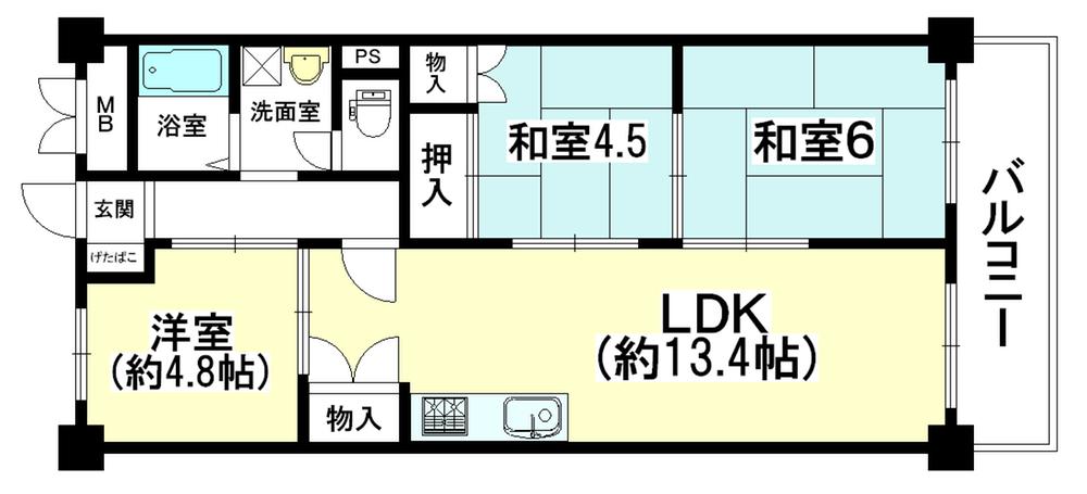 Floor plan. 3LDK, Price 13.8 million yen, Occupied area 60.78 sq m , Balcony area 6.13 sq m   ■ Completely renovated