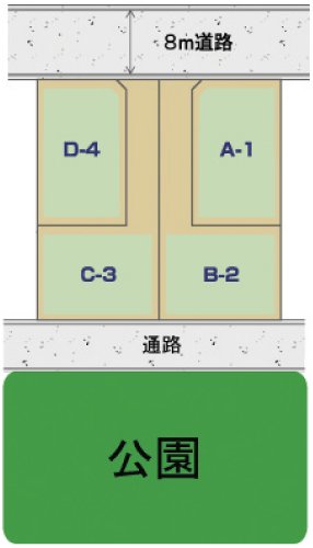 The entire compartment Figure. Town of all four sections of the appearance front road in the compartment design of the room of 8m "Arontia Hanaten'nishi 3-chome". Difference in height between the front road are in good condition without any (section view)